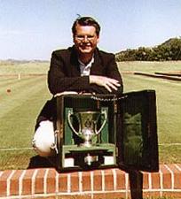 Brit Chris Clarke poses with the Solomon Trophy during the 1997 matches, the last time the Solomon Cup was contested in the U.S.A.